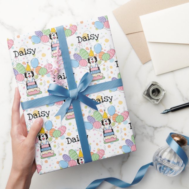 Papel De Presente Aniversário do Cão Sheepadoodel Triplo (Presentear)