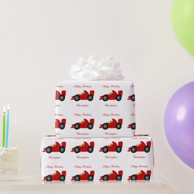 Papel De Presente Aniversário do Carro de Corrida Vermelho (Presentes para festas)