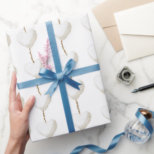 Papel De Presente Aniversário do Dourado Coração Branco
