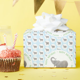 Papel De Presente Aniversário do Elefante Azul Bebê