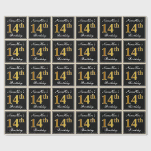 Papel De Presente Aniversário do Elegante, Faux Dourado 14 + Nome P