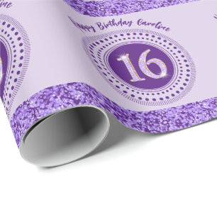Papel De Presente Aniversário do Elegante Sweet 16, Brilhante Roxo e