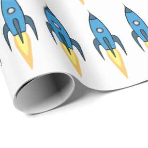 Papel De Presente Aniversário do Espaço Exterior do Navio Retro Az