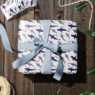 Papel De Presente Aniversário do Homem-Padrão de Tubarão Azul e Bran