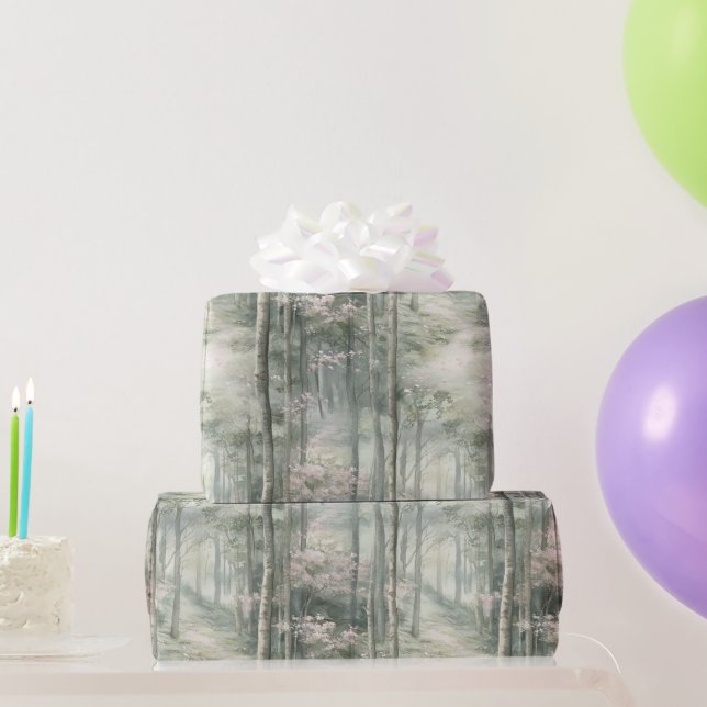 Papel De Presente Aniversário do Jardim Floral Rosa Encantado (Presentes para festas)