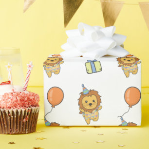 Papel De Presente Aniversário do Leão de Corte Animal para Festa de 