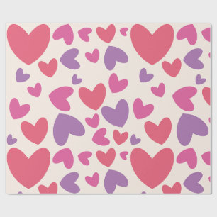Papel De Presente Aniversário do Namorados de Corações Rosa e Púrpur