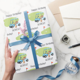 Papel De Presente Aniversário do nome do tema Golf Personalizado