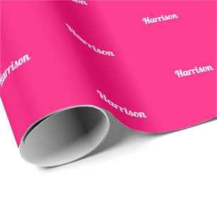 Papel De Presente Aniversário do nome personalizado fúcsia rosa-qu