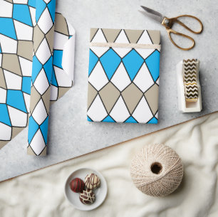 Papel De Presente Aniversário do Padrão de Diamante da Cinza Azul