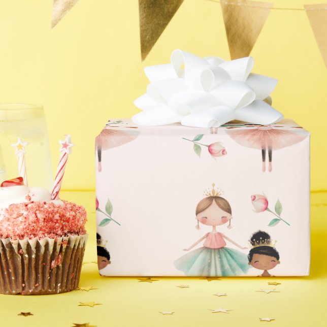 Papel De Presente Aniversário do Padrão Rosa-Balé Ballerina (Festa de aniversário)