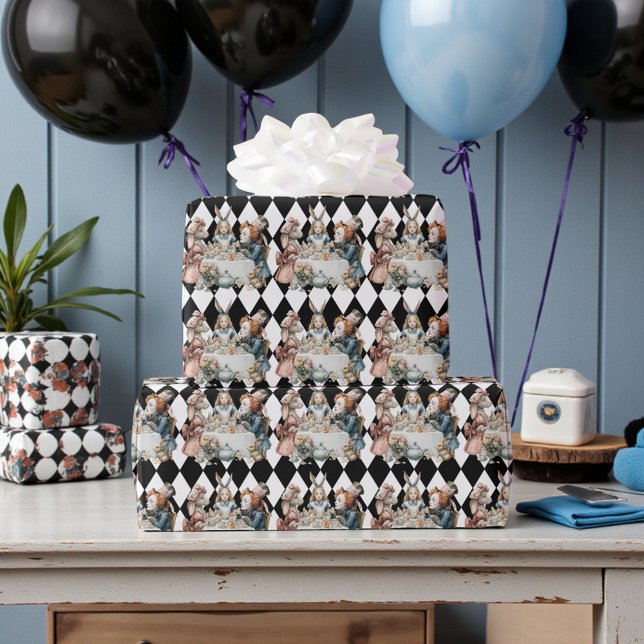 Papel De Presente Aniversário do País das Maravilhas com Diamantes P (Criador carregado)