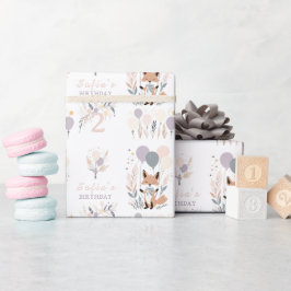 Papel De Presente Aniversário do Pastel Boho Fox e Balões
