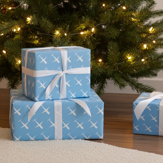 Papel De Presente Aniversário do Piloto de Padrão Elegante Azul (Airplane wrapping paper)