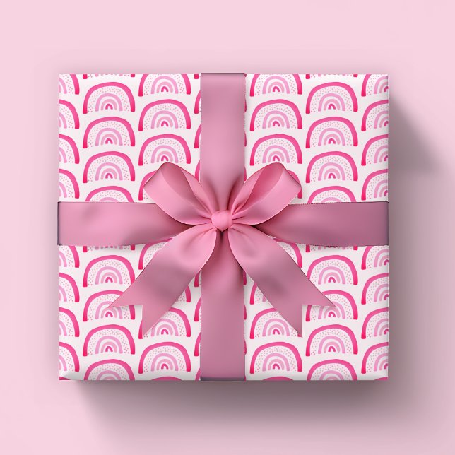 Papel De Presente Aniversário do Rainbow rosa (Pink rainbow wrapping paper rolls, ideal for birthdays or baby shower)
