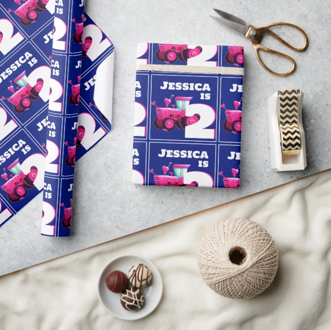 Papel De Presente Aniversário do Trator Rosa (Artesanato)