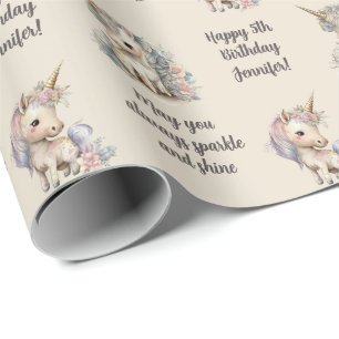 Papel De Presente Aniversário do Unicórn do Sentimento de Idade do N