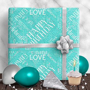 Papel De Presente Aniversário do Word Cloud Grandma Teal ID276