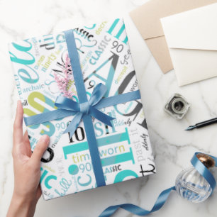 Papel De Presente Aniversário do Word Cloud Ninety Blue ID266