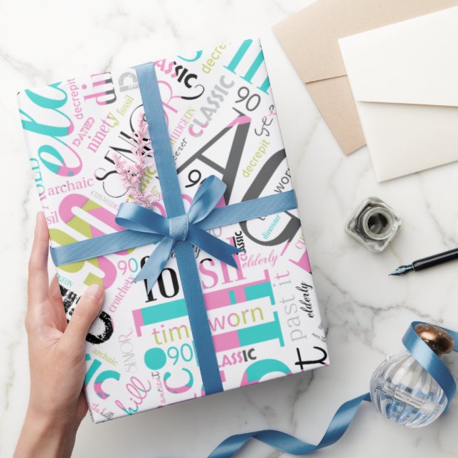 Papel De Presente Aniversário do Word Cloud Ninety Pink ID266 (Presentear)