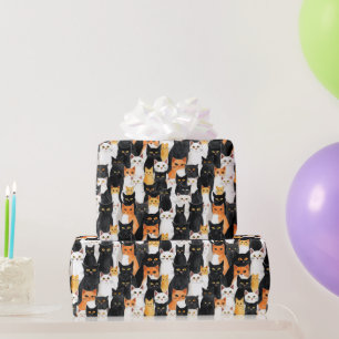 Papel De Presente Aniversário dos Gatos Pretos Brancos Laranja