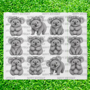 Papel De Presente Aniversário dos Ursos Koalás