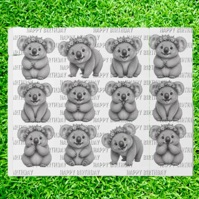 Papel De Presente Aniversário dos Ursos Koalás (Our “Nine Koalas” gift paper turns every gift into a joyful Australian celebration  )