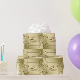 Papel De Presente Aniversário Dourado 50º Casamento