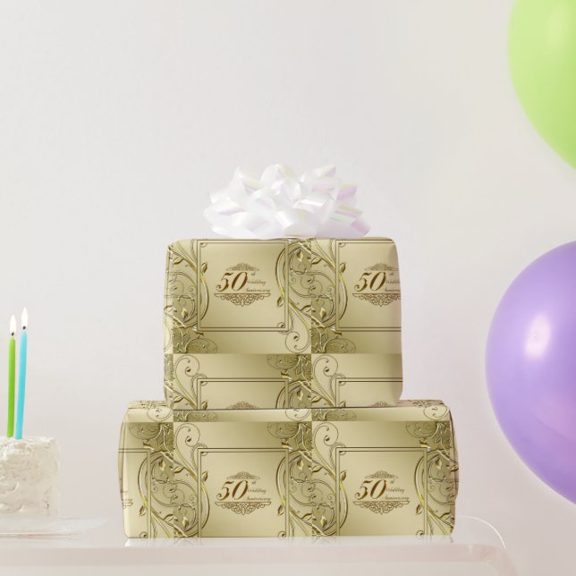 Papel De Presente Aniversário Dourado 50º Casamento (Presentes para festas)