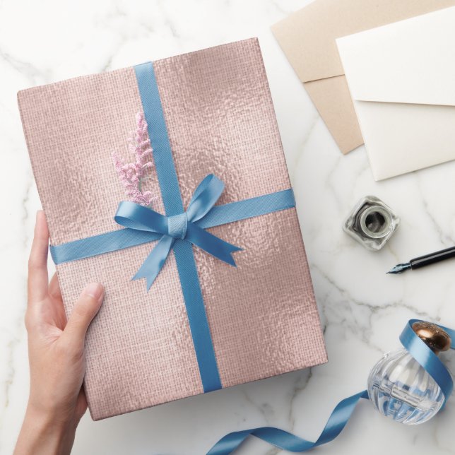 Papel De Presente Aniversário Dourado do Rosa Blush Rosa (Presentear)