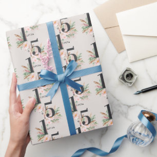 Papel De Presente Aniversário elegante idade floral aquarela cor-de-