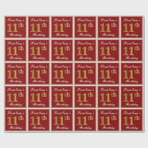 Papel De Presente Aniversário Elegante, Vermelho, Faux Dourado 11; 
