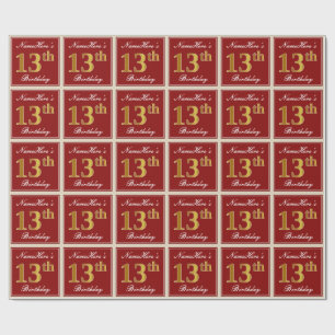 Papel De Presente Aniversário Elegante, Vermelho, Faux Dourado 13; 