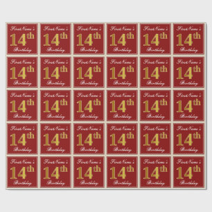 Papel De Presente Aniversário Elegante, Vermelho, Faux Dourado 14; 