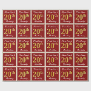 Papel De Presente Aniversário Elegante, Vermelho, Faux Dourado 20. N