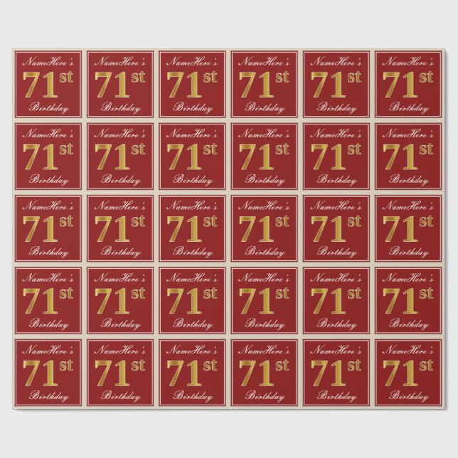Papel De Presente Aniversário Elegante, Vermelho, Faux Dourado 71rua (Aberto)