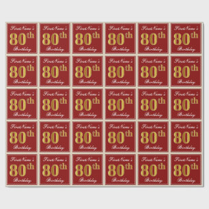 Papel De Presente Aniversário Elegante, Vermelho, Faux Dourado 80; 