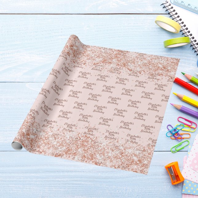 Papel De Presente Aniversário escamoteador dourado rosa (Criador carregado)