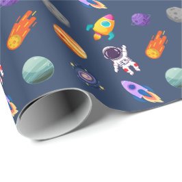 Papel De Presente Aniversário Espaço Sideral Azul Escuro
