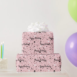 Papel De Presente Aniversário Estrelas Em Rosa Esbranquiçado