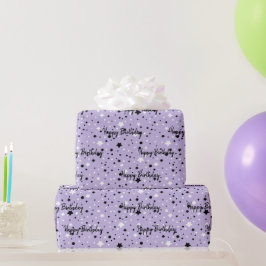 Papel De Presente Aniversário Estrelas Em Roxo
