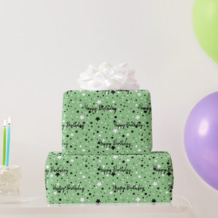 Papel De Presente Aniversário: Estrelas em Verde