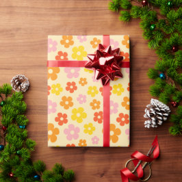 Papel De Presente Aniversário feliz do Flor Laranja Boho