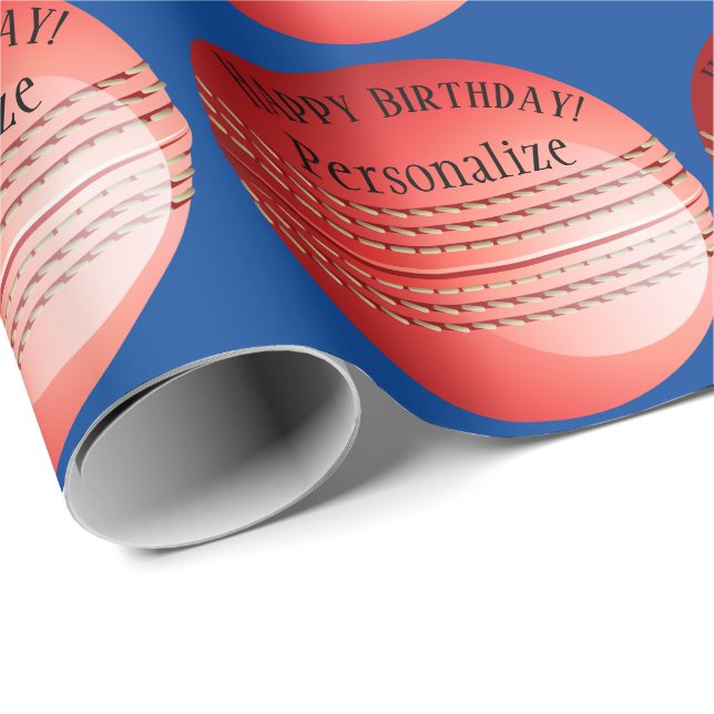 Papel De Presente Aniversário feliz do nome da bola de críquete pers (Ponta do rolo)