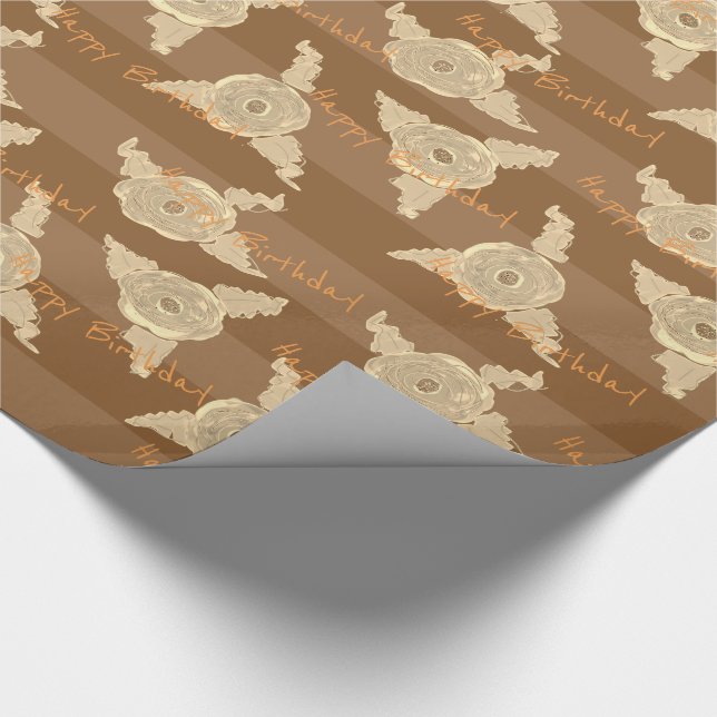 Papel De Presente Aniversário Feliz Flor Com Taupe Stripe (Ponta)