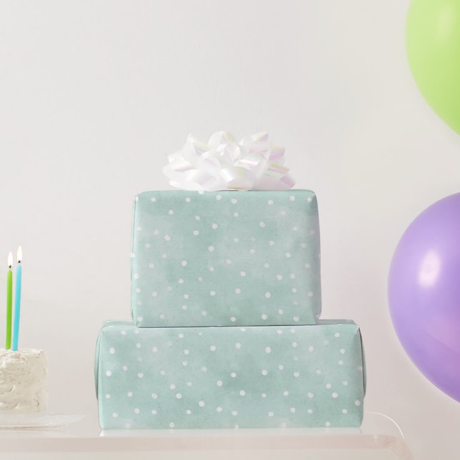 Papel De Presente Aniversário Feminino Menta Pontos Brancos (Presentes para festas)