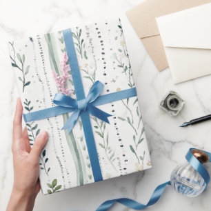 Papel De Presente Aniversário Floral Chic Verde Branco