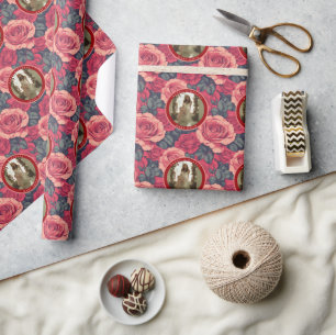 Papel De Presente Aniversário Floral de Rosa Personalizado