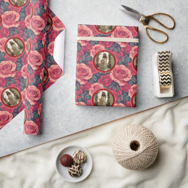 Papel De Presente Aniversário Floral de Rosa Personalizado (Artesanato)