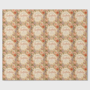 Papel De Presente Aniversário Floral Retro Personalizado com flores